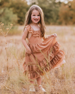 Nellie Ruffle Maxi Dress - Mocha - Charlie Rae - 12-18 Months - Baby & Toddler Dresses - Bailey's Blossoms