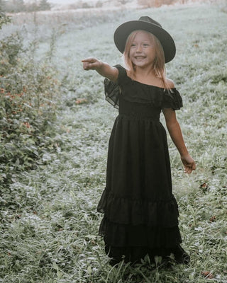 Nellie Ruffle Maxi Dress- Tween- Black - Charlie Rae - 6 - Dresses - Bailey's Blossoms