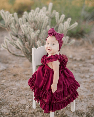 Nellie Ruffle Maxi Dress- Wine - Charlie Rae - 0-3 Months - Baby & Toddler Dresses - Bailey's Blossoms