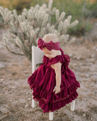 Nellie Ruffle Maxi Dress- Wine - Charlie Rae - 0-3 Months - Baby & Toddler Dresses - Bailey's Blossoms