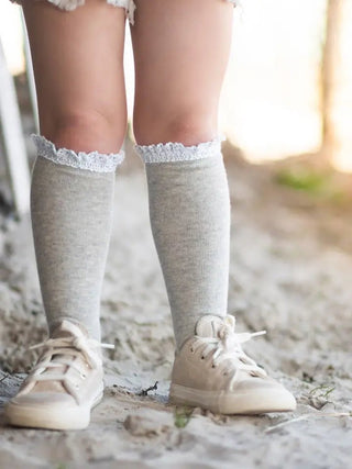 Neutral Lace Top Knee High Socks - Charlie Rae - 0-6 Months - CHLD-UNISEX ACCESS-323 - Little Stocking Co.