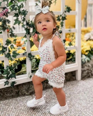 Nikki Lace Halter Romper- White Floral - Charlie Rae - 0-3 Months - Baby One-Pieces - Bailey's Blossoms