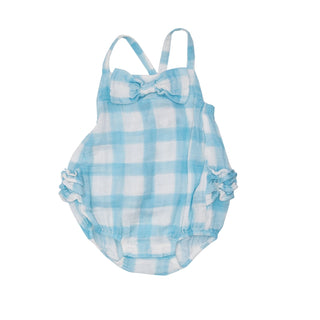 Painted Gingham Blue- Bow Bubble - Charlie Rae - 0-3 Months - Baby One-Pieces - Angel Dear