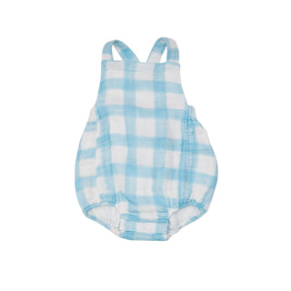 Painted Gingham Blue- Retro Sunsuit - Charlie Rae - 0-3 Months - Baby One-Pieces - Angel Dear