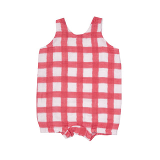 Painted Gingham Red- Overall Shortie - Charlie Rae - 3-6 Months - Baby One-Pieces - Angel Dear