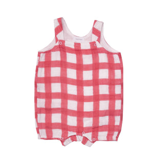 Painted Gingham Red- Overall Shortie - Charlie Rae - 3-6 Months - Baby One-Pieces - Angel Dear