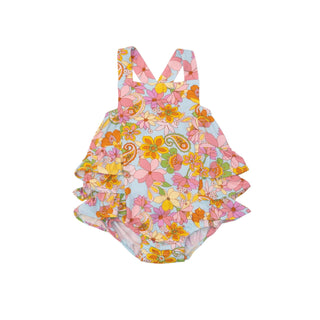 Paisley Floral- Ruffle Sunsuit - Charlie Rae - 0-3 Months - Baby One-Pieces - Angel Dear