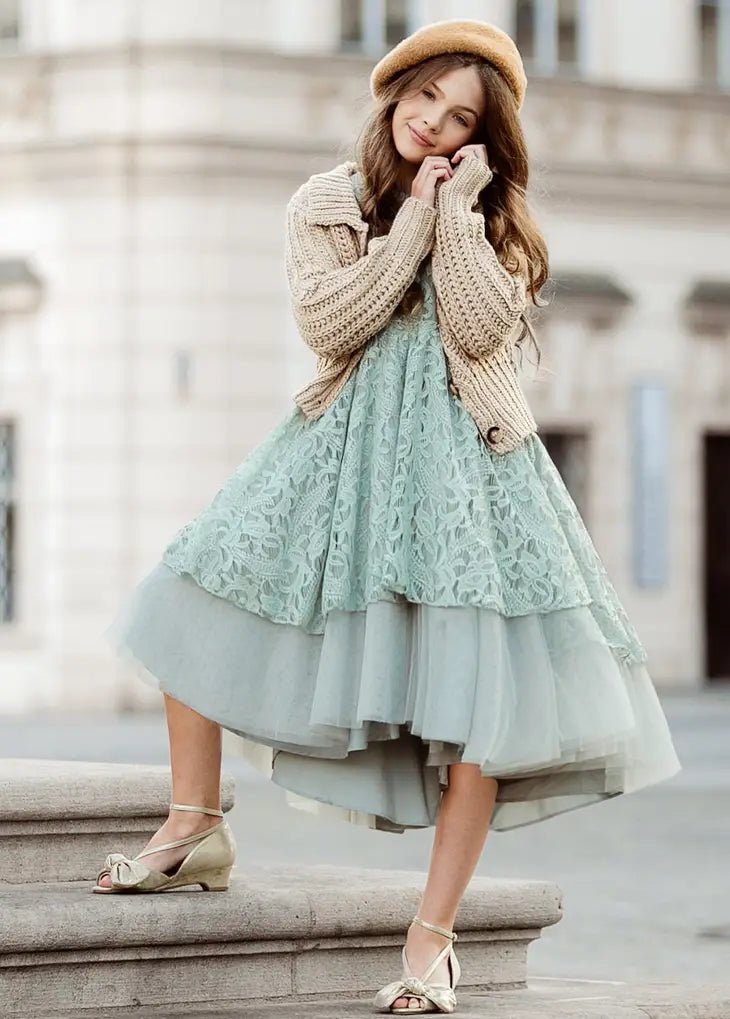 Paris Petticoat Dress in Seaglass - Girls