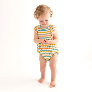 Popsicle Stripe - Flutter Sleeve Bubble Romper - Posh Peanut - Charlie Rae - 3-6 Months - Baby One-Pieces - Posh Peanut