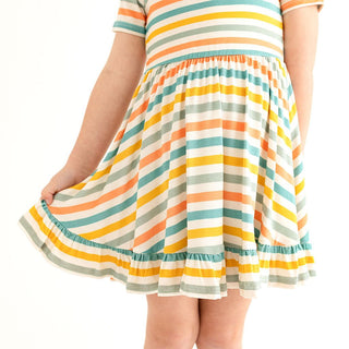 Popsicle Stripe - Short Sleeve Ruffled Twirl Dress - Posh Peanut - Charlie Rae - 2T - Baby & Toddler Dresses - Posh Peanut