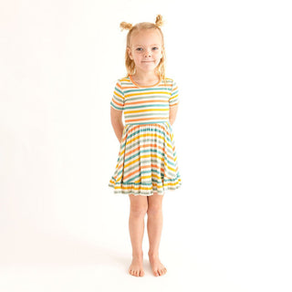 Popsicle Stripe - Short Sleeve Ruffled Twirl Dress - Posh Peanut - Charlie Rae - 2T - Baby & Toddler Dresses - Posh Peanut