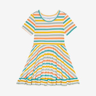 Popsicle Stripe - Short Sleeve Ruffled Twirl Dress - Posh Peanut - Charlie Rae - 2T - Baby & Toddler Dresses - Posh Peanut