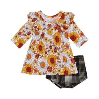 Posh Peanut - Goldie - 3/4 Sleeve Flutter Dress & Bloomer Set - Charlie Rae - 3-6 Months - Baby & Toddler Dresses - Posh Peanut