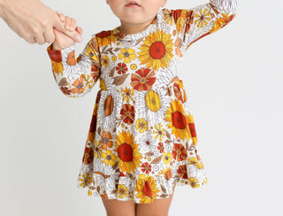 Posh Peanut - Goldie - Long Sleeve Ruffled Bodysuit Dress - Charlie Rae - 0-3 Months - Baby & Toddler Dresses - Posh Peanut