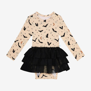 Posh Peanut - Spooky Bats - Long Sleeve Tulle Skirt Bodysuit - Charlie Rae - 0-3 Months - Baby & Toddler Dresses - Posh Peanut