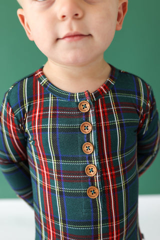 Posh Peanut- Tartan Plaid - Long Sleeve Henley Romper - Charlie Rae - 0-3 Months - Baby & Toddler Outfits - Posh Peanut