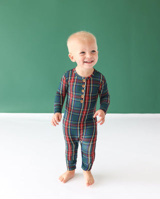 Posh Peanut- Tartan Plaid - Long Sleeve Henley Romper - Charlie Rae - 0-3 Months - Baby & Toddler Outfits - Posh Peanut