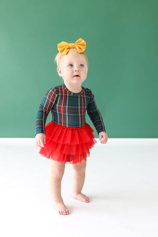 Posh Peanut- Tartan Plaid - Long Sleeve Tulle Skirt Bodysuit - Charlie Rae - 0-3 Months - Baby & Toddler Dresses - Charlie Rae