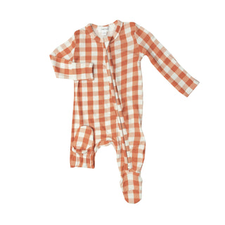 Pumpkin Plaid Bamboo 2 Way Zipper Footie - Charlie Rae - Newborn - Baby & Toddler Sleepwear - Angel Dear