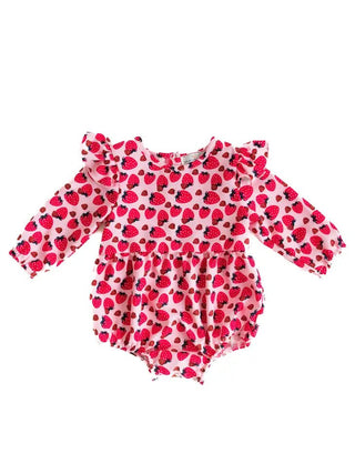 Rhodes Bubble Shorty Romper - Strawberry Fields - Charlie Rae - 3-6 Months - Bailey's Blossoms