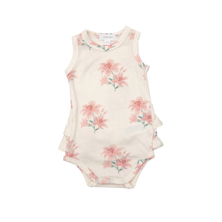 Rib Pink Lilies- Ruffle Tank Bubble - Charlie Rae - 0-3 Months - Baby One-Pieces - Angel Dear