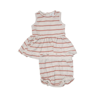 Rose Tan Rib Stripe- Peplum Tank & High Waist Bloomer - Charlie Rae - 3-6 Months - Baby & Toddler Outfits - Angel Dear