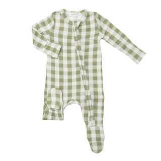 Sage Plaid Bamboo 2 Way Zipper Footie - Charlie Rae - Newborn - Baby & Toddler Sleepwear - Angel Dear