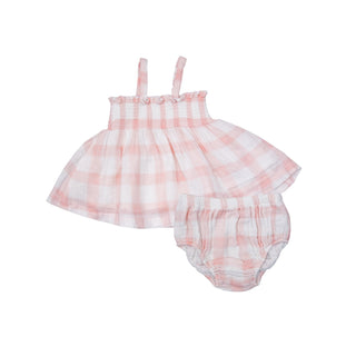 Smocked Top & Bloomer- Painted Gingham Pink - Charlie Rae - 3-6 Months - Baby & Toddler Outfits - Angel Dear