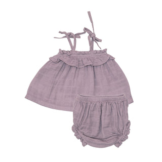 Solid Muslin Dusty Lavender- Ruffle Top & Bloomer - Charlie Rae - 3-6 Months - Baby & Toddler Outfits - Angel Dear