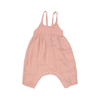 Solid Muslin Dusty Rose- Tie Back Romper - Charlie Rae - 3-6 Months - Baby One-Pieces - Angel Dear