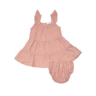 Solid Muslin Dusty Rose- Twirly Sundress & Diaper Cover - Charlie Rae - 6-12 Months - Baby & Toddler Dresses - Angel Dear