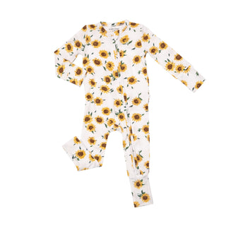 Sunflower Ditsy- Bamboo 2-Way Ruffle Back Zipper Romper - Charlie Rae - 0-3 Months - Baby & Toddler Sleepwear - Angel Dear