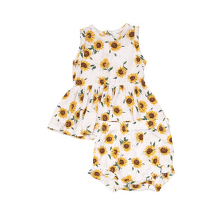 Sunflower Ditsy- Peplum Tank & High Waist Bloomer - Charlie Rae - 3-6 Months - Baby & Toddler Outfits - Angel Dear