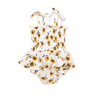 Sunflower Ditsy- Smocked Bubble With Skirt - Charlie Rae - 0-3 Months - Baby One-Pieces - Angel Dear