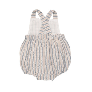 Ticking Stripe Navy Clay- Retro Sunsuit - Charlie Rae - 0-3 Months - Baby One-Pieces - Angel Dear