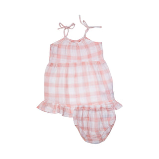 Twirly Tank Dress & Diaper Cover- Painted Gingham Pink - Charlie Rae - 6-12 Months - Baby & Toddler Dresses - Angel Dear