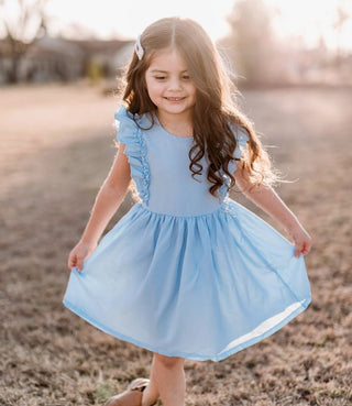Zoey Ruffle Sleeve Dress - Cool Blue - Charlie Rae - 0-3 Months - Baby & Toddler Dresses - Bailey's Blossoms