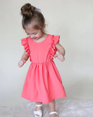 Zoey Ruffle Sleeve Dress - Coral - Charlie Rae - 0-3 Months - Baby & Toddler Dresses - Bailey's Blossoms